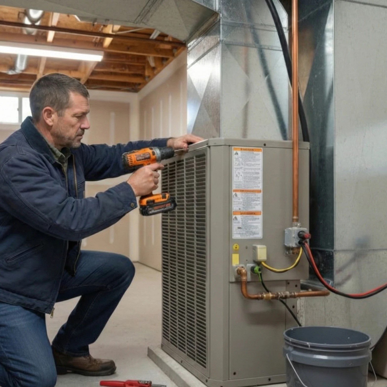 AC TO THE MAX, INC technician inspecting home ductwork during a service visit.